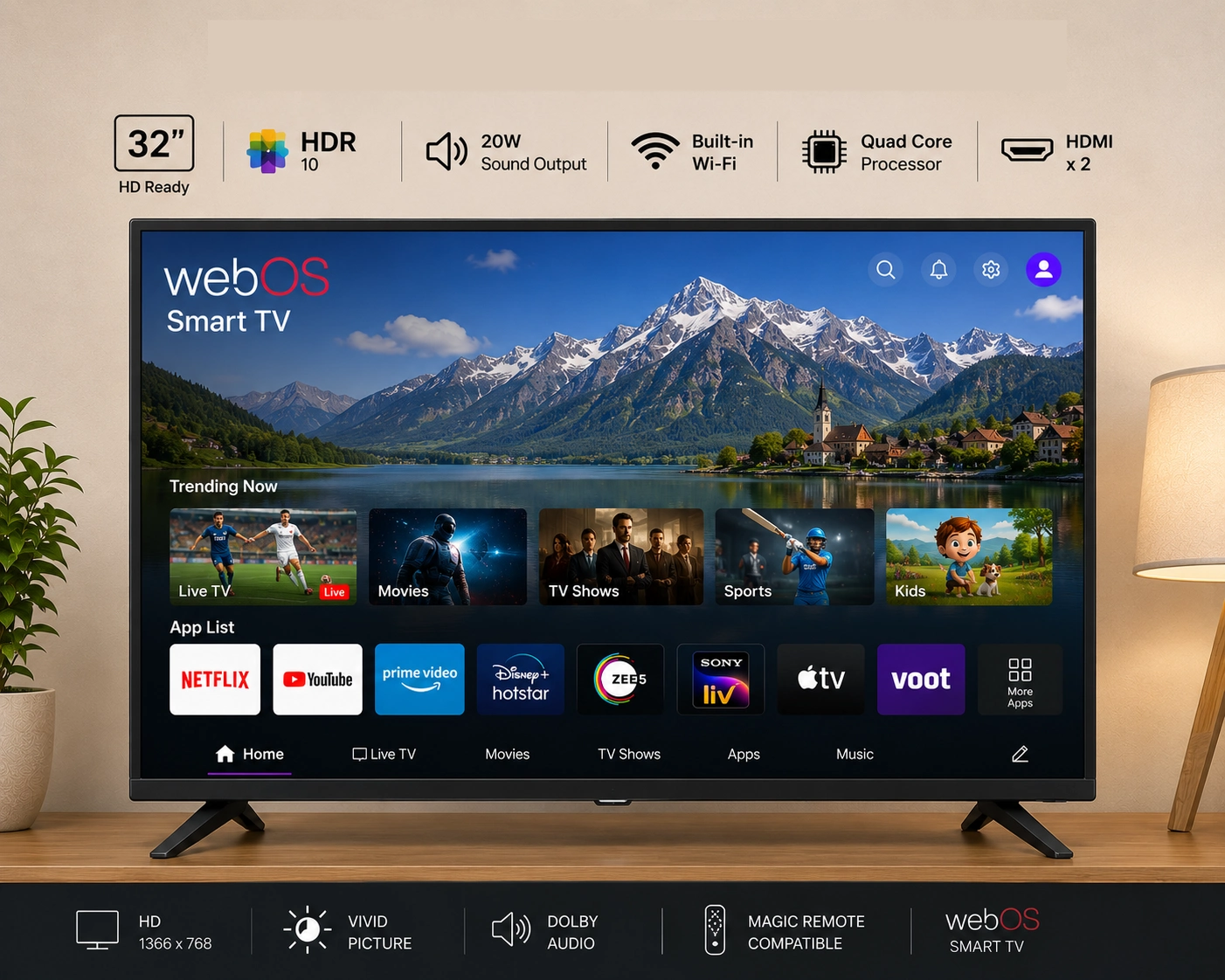 FINETRACK 32 Inch WebOS Smart LED TV