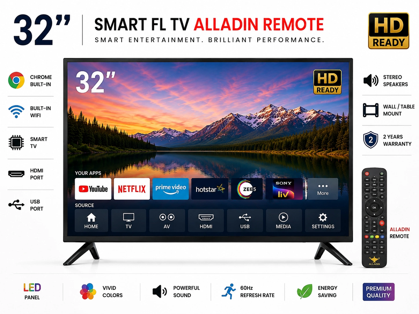 32 Inch Smart FL Alladin Remote TV