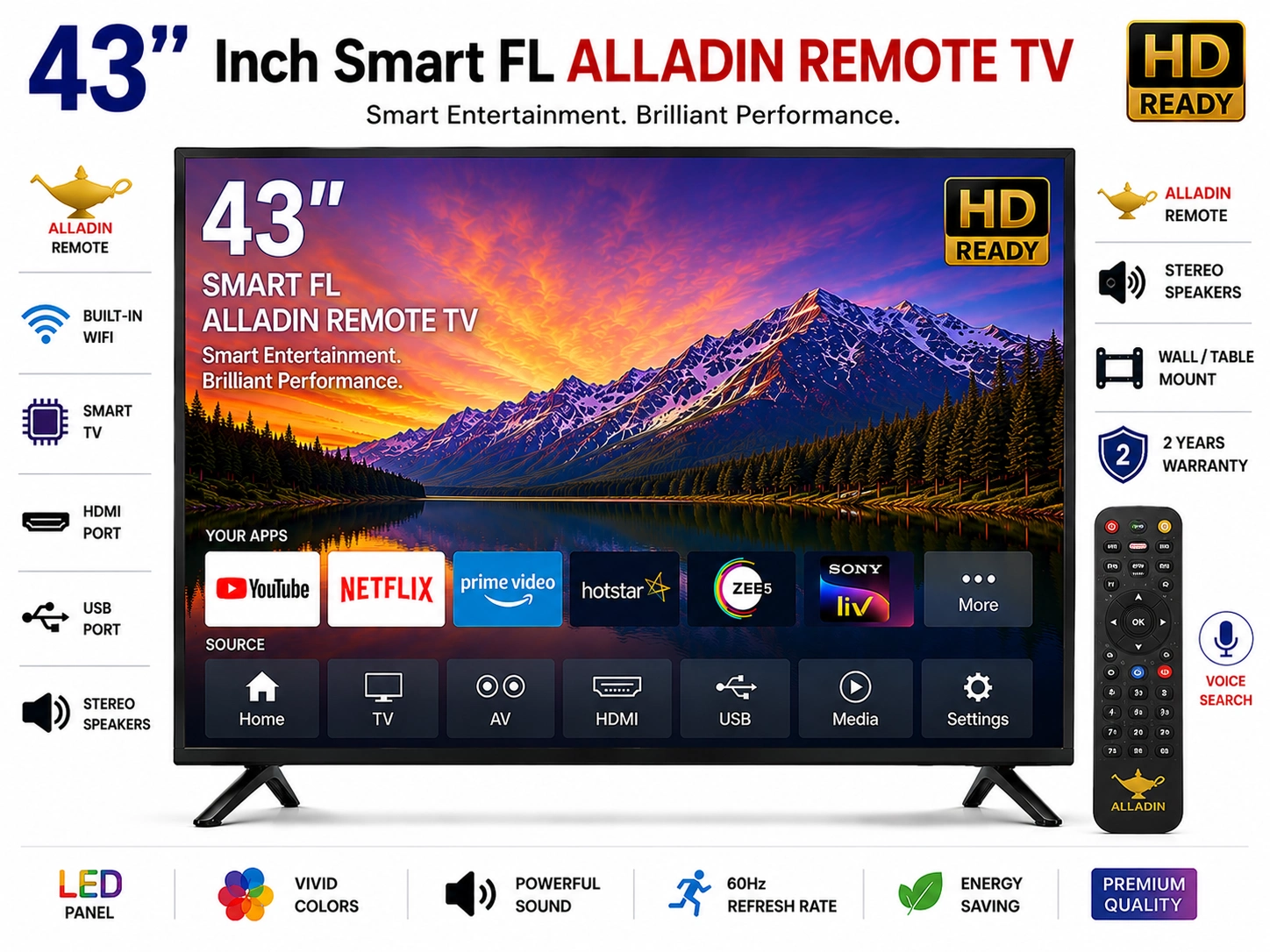43 Inch Smart FL Alladin Remote TV