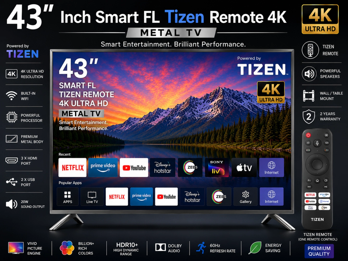43 Inch Smart FL Tizen Remote 4K Metal TV