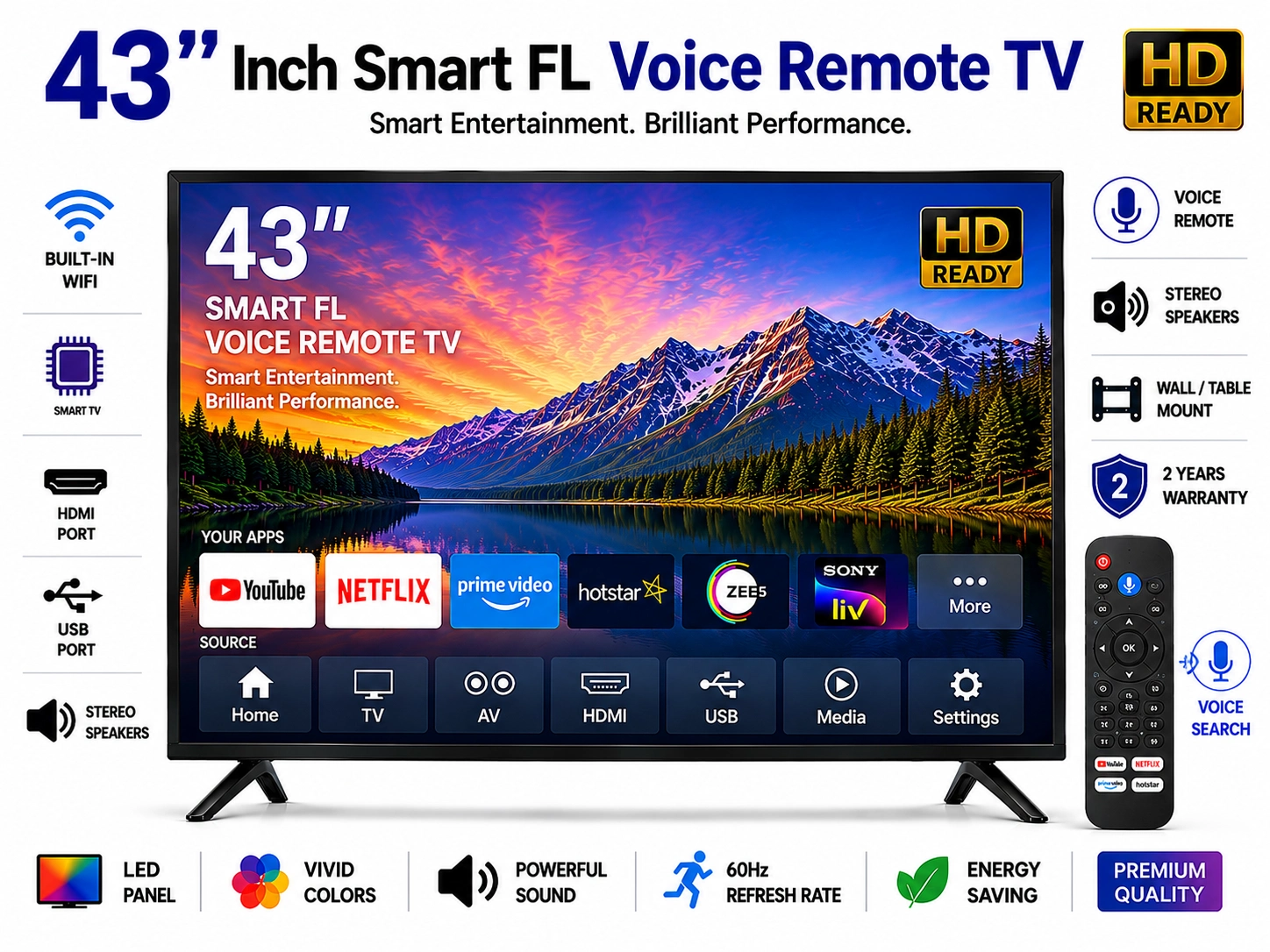 43 Inch Smart FL Voice Remote TV