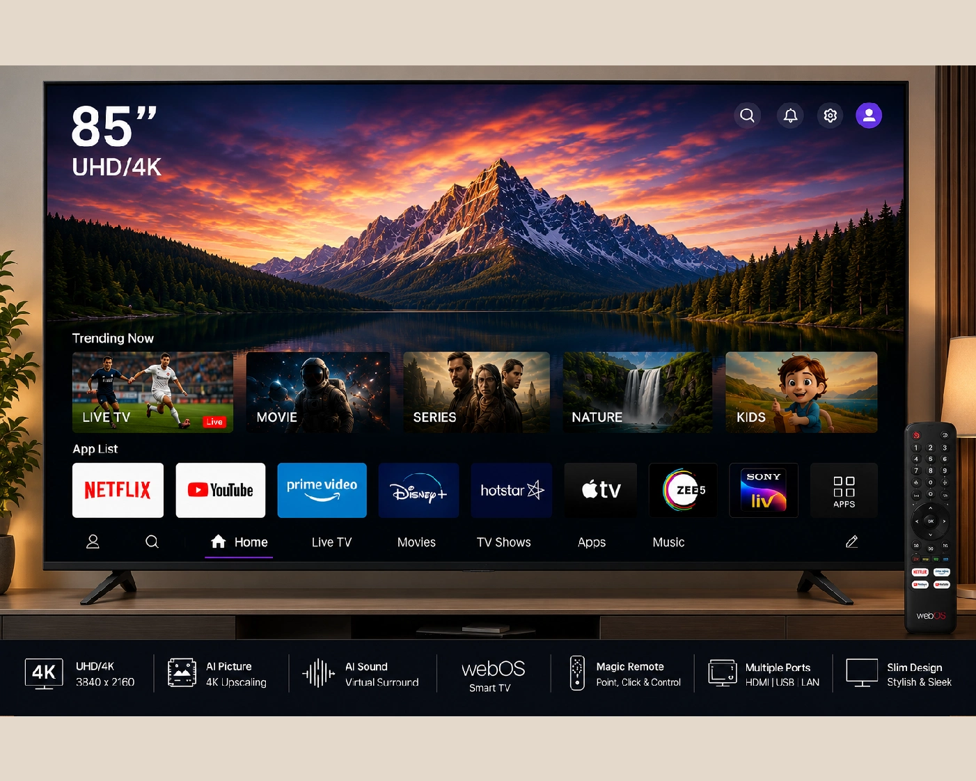 85 Inch Smart FL WebOS Remote TV